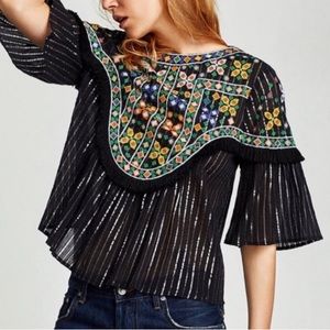 Zara embroidered gauze boho top